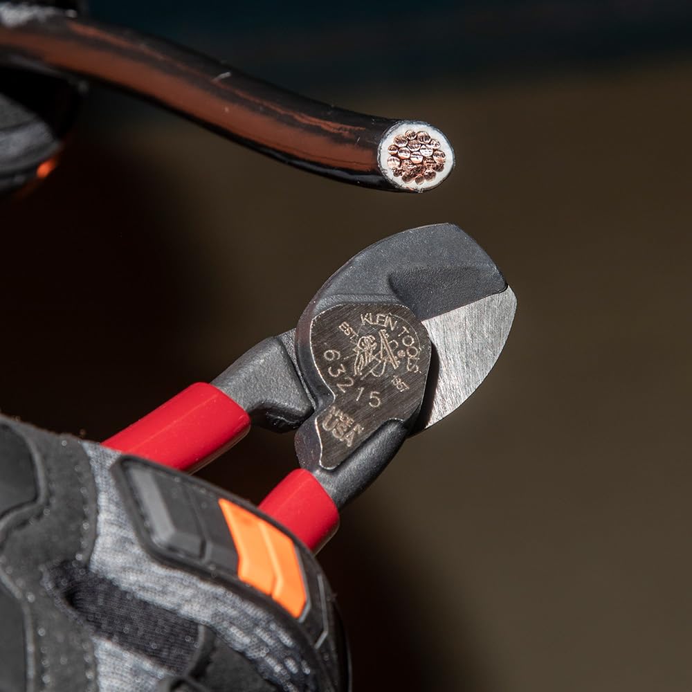 Klein Tools 63215 - Cortador de cables, fabricado en Estados Unidos, compacto de alto apalancamiento de 6.5 pulgadas, forjado de acero fabricado en Estados Unidos, ideal para cortar cables de aluminio