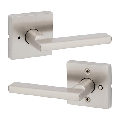 Kwikset Halifax Manija de Puerta Interior, Palanca Reversible sin Bloqueo - Cuadrado - Níquel Satinado