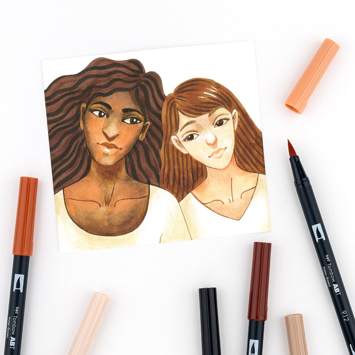 Tombow 56236 - Rotuladores de doble pincel, retrato, paquete de 6 Rotuladores de punta fina y brocha