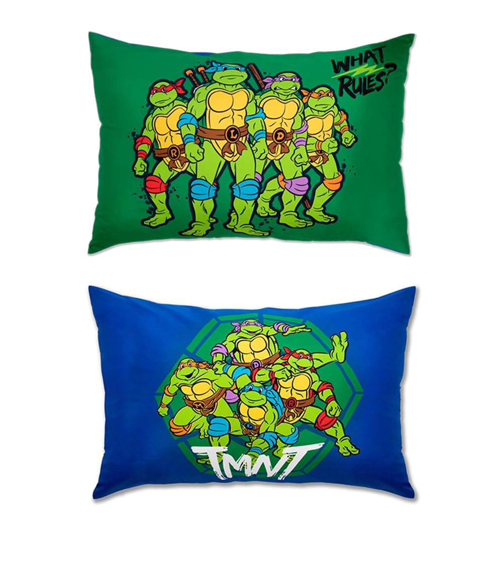 Juego de Ropa de Cama de 4 Piezas Teenage Mutant Ninja Turtles – Incluye edredón, Juego de sábanas, Ajustable + sábana Superior + Funda de Almohada Reversible para Cama de niños, Azul