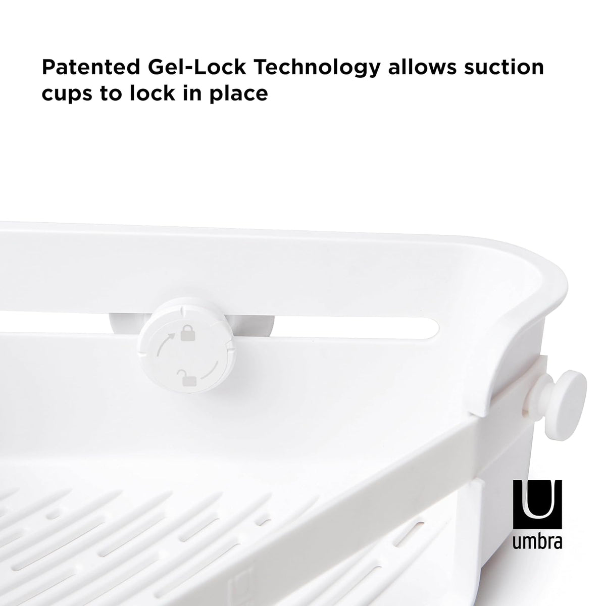Umbra | Organizador de Ducha Esquinero Premium con Ventosas Gel-Lock, Sistema Patentado Antideslizante