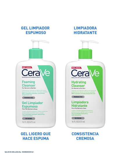 CeraVe Gel Limpiador Espumoso para Piel Normal a Grasa con Ceramidas Esenciales, Niacinamida y Ácido Hialurónico que Protege e Hidrata la Barrera Natural de la Piel, 473ml