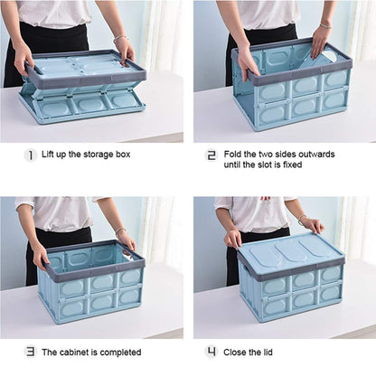 Contenedores de almacenamiento con tapa, paquete de 2 cajas de almacenamiento plegables de 30 litros, cajas de almacenamiento apilables plegables para ropa, juguetes, color azul