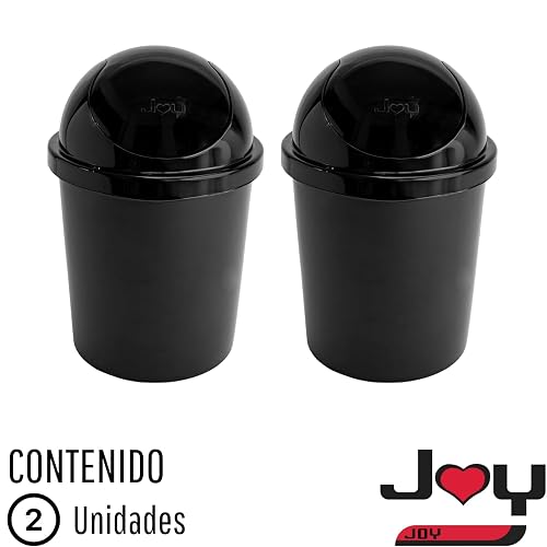JOY - Bote de Basura Redondo, Pack de 2, con Tapa de Balancín, Ideal para Mantener la Limpieza en el Hogar y Oficina, 5 Litros de Capacidad, Plástico Libre de BPA, Negro