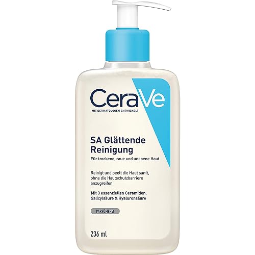CeraVe SA Limpiador Anti-Rugosidades, para Piel Seca en Rostro y Cuerpo, con Ácido Salicílico, Ácido Hialurónico y 3 Ceramidas Esenciales, Elimina Impurezas y Restaura Suavidad, 236 ml