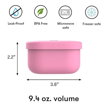 Omielife - Contenedores de silicona a prueba de fugas, contenedores de almacenamiento de alimentos con tapa, contenedor bento para almuerzo escolar, sin BPA, hermético, apto para lavaplatos, Rosa