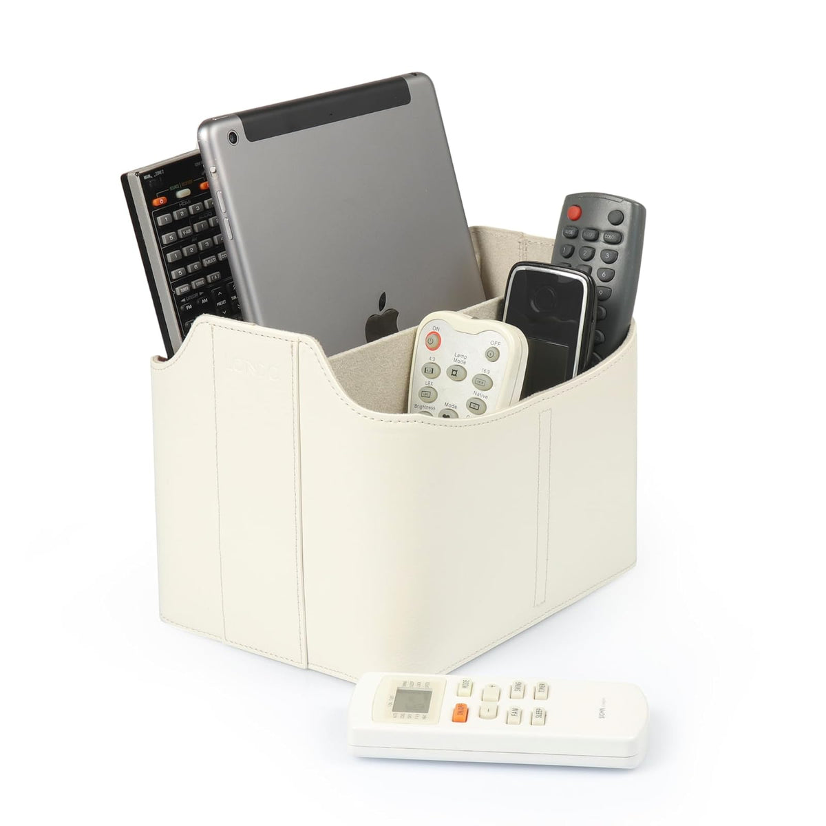 Londo Organizer per Telecomandi, Contenitore con Tasca per Tablet (Bianca)