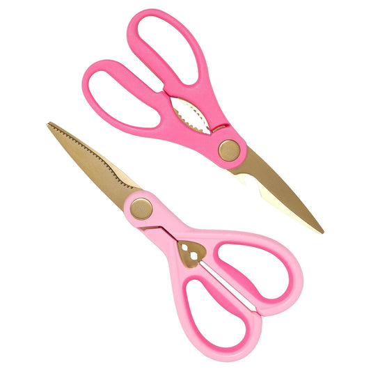 Paris Hilton - Tijeras de cocina multiusos, cuchillas de acero inoxidable de alta calidad con asas ergonómicas de agarre suave, juego de 2 piezas, color rosa
