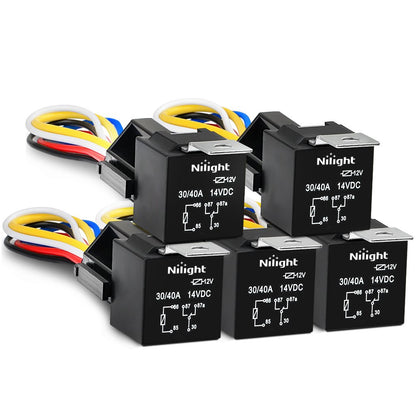 Nilight Relé Intermitente CF13 para Auto y Motocicleta - 5 Pack 5 Pin Relay and Wiring Harness