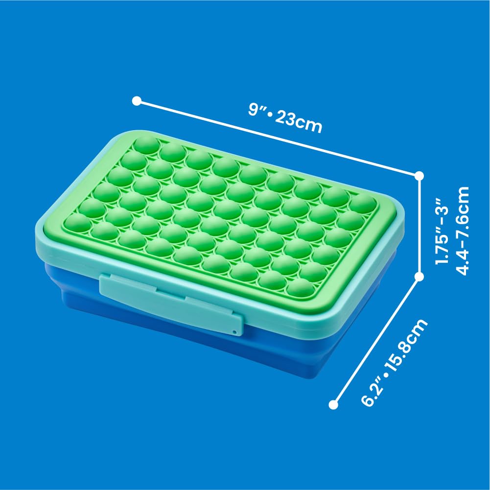 LockerMate by Bostitch - Caja de lápices expandible con estuche plegable para manualidades y suministros escolares, verde/azul