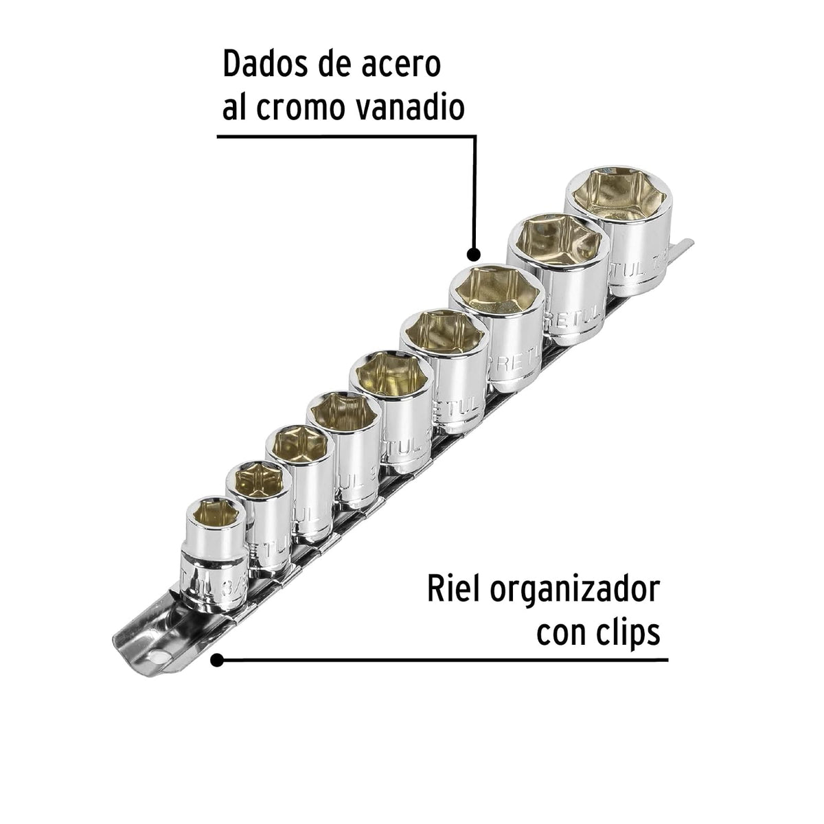 Pretul JD-3/8X10SAE-P, Juegos de 9 dados std, cuadro 3/8"