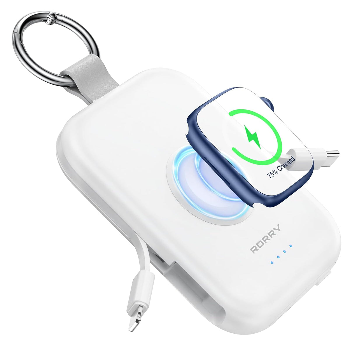 RORRY Power Bank 5000mAh con Cables Integrados, 3 en 1 - Blanco