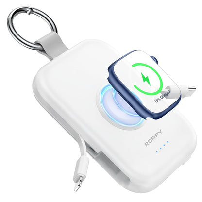 RORRY Power Bank 5000mAh con Cables Integrados, 3 en 1 - Blanco