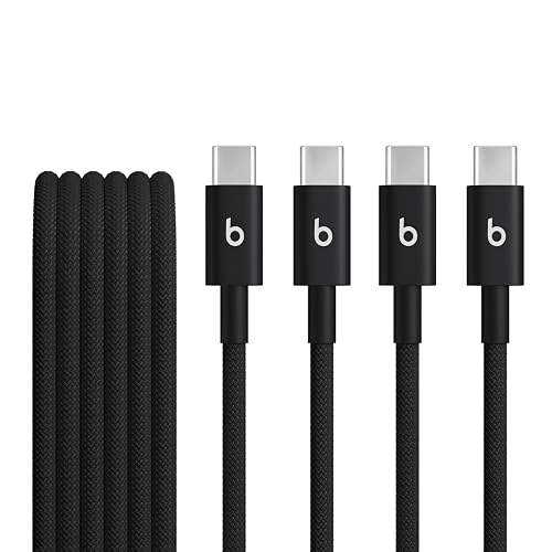 Beats Paquete de dos cables trenzados de USB-C a USB-C, carga rápida, diseño resistente que no se enreda, cargador compatible para dispositivos Apple y Android con USB-C (1.5 m) — Negro eléctrico