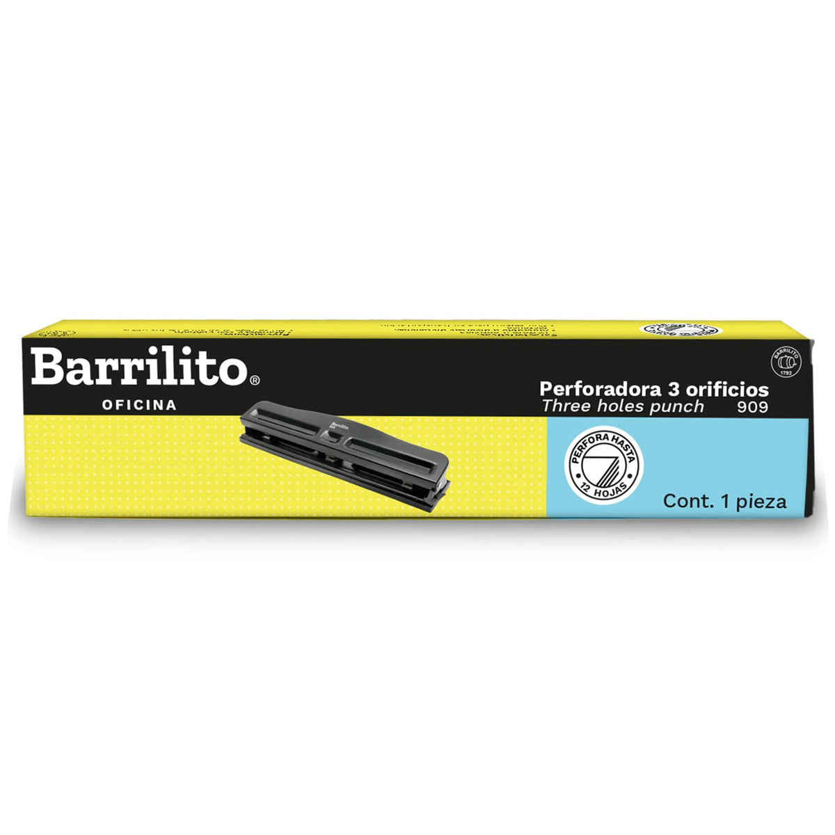 Barrilito Perforadora Metálica de 3 Orificios Modelo 909