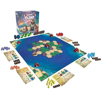 Survive The Island, Juego de Mesa de Supervivencia, 2-5 Jugadores, 45 Minutos por Partida, Edad 8+ Años, Tablero Hexagonal con Criaturas y Volcanes, Español