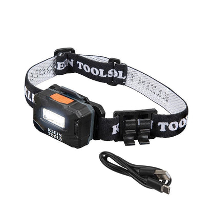 Klein Tools 56049 - Faros delanteros recargables/luces LED, correa de tela ajustable con marcador/soporte para lápiz, 260 lúmenes, para trabajo y exteriores