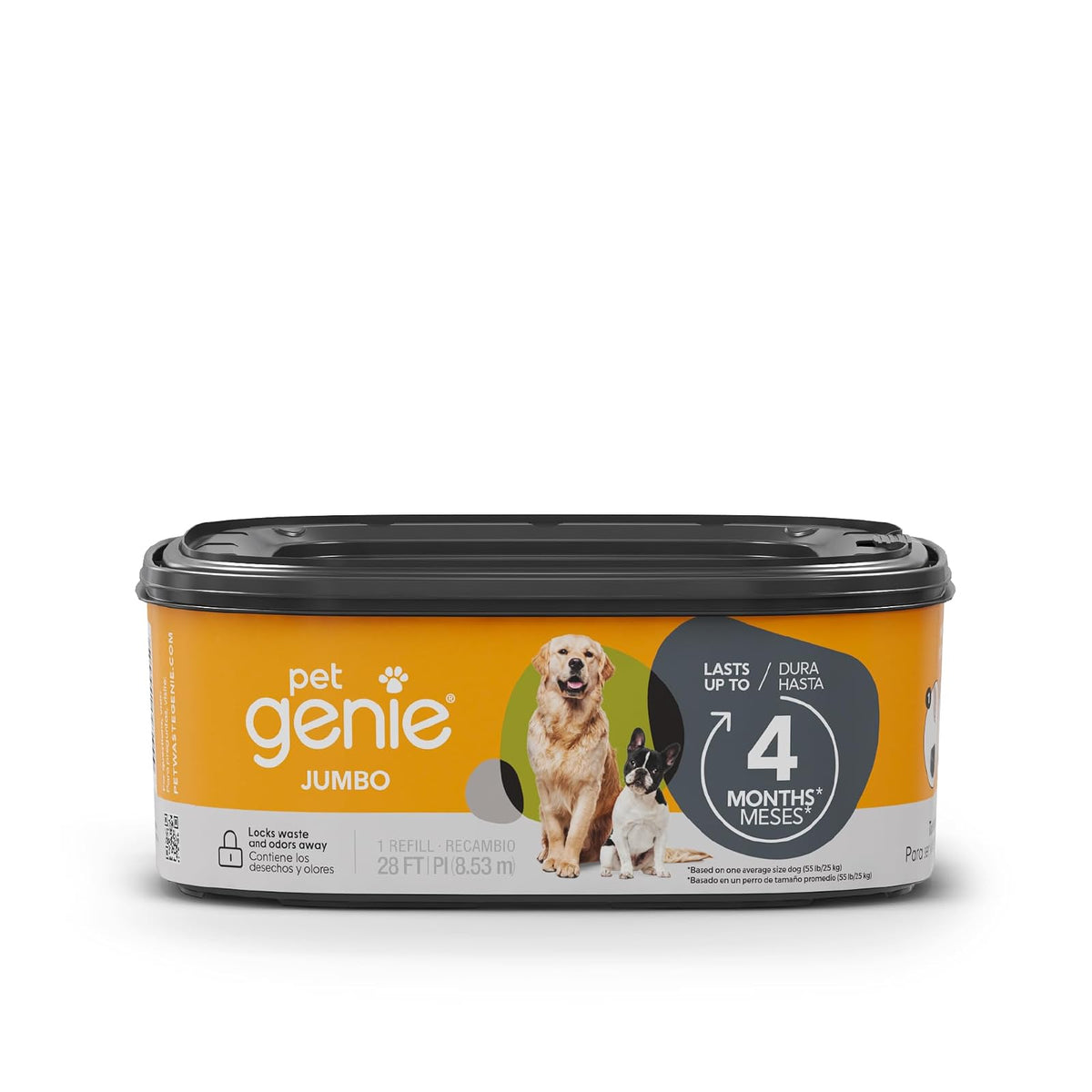 Recambio Pet Genie Jumbo | Película multicapa de 28 pies | Bloquea olores, dura hasta 4 meses | Eliminación fácil de desechos de perro