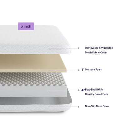 NapQueen - Colchón de Espuma viscoelástica Individual de 5 Pulgadas, Color Blanco para habitación de los niños/día - Litera rodar