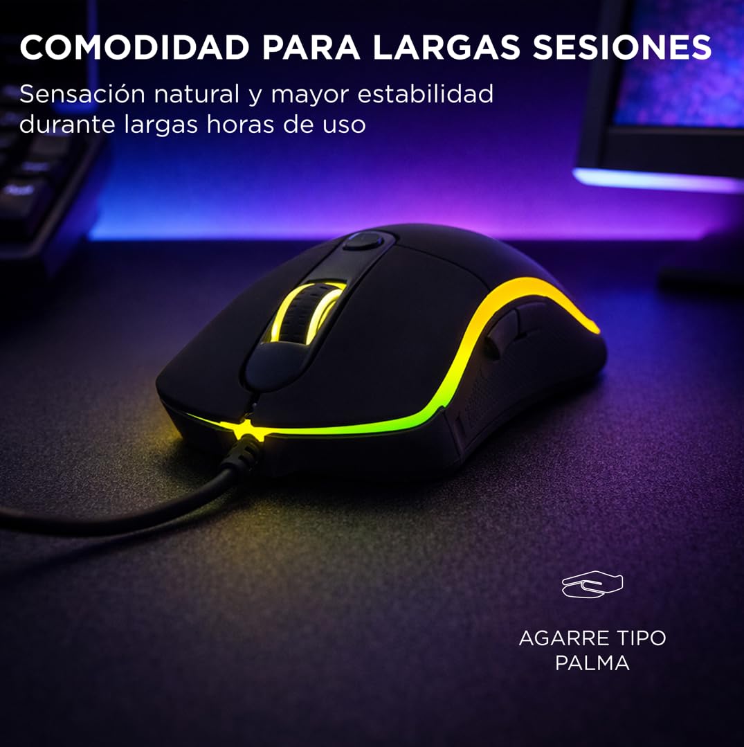 Gaming Naceb Mouse Gamer Retroiluminado NA-0933 RGB con Cable USB - Mouse Ergonómico dpi Ajustable hasta 3200 con 4 Botones Programables para PC Gaming - Negro
