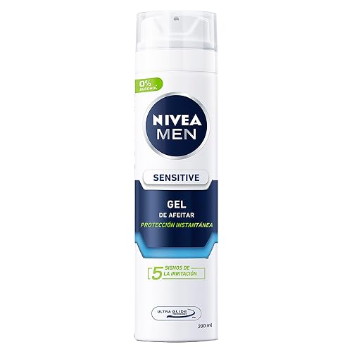 NIVEA MEN Gel para Afeitar Sensitive (200 ml) Enriquecido con Manzanilla para Piel Sensible, fórmula extra suave 0% alcohol