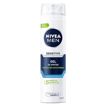 NIVEA MEN Gel para Afeitar Sensitive (200 ml) Enriquecido con Manzanilla para Piel Sensible, fórmula extra suave 0% alcohol