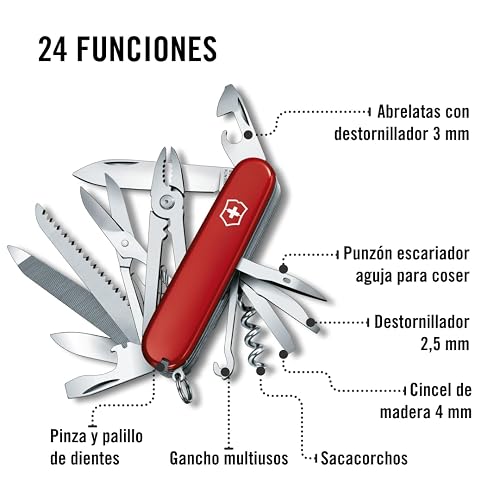 Victorinox Navaja Handyman, Roja, 24 Usos | Cuchillo de bolsillo para bricolaje y exterior con alicates, sierra para madera y metal, tijeras y cincel. Fabricado en Suiza