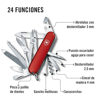 Victorinox Navaja Handyman, Roja, 24 Usos | Cuchillo de bolsillo para bricolaje y exterior con alicates, sierra para madera y metal, tijeras y cincel. Fabricado en Suiza