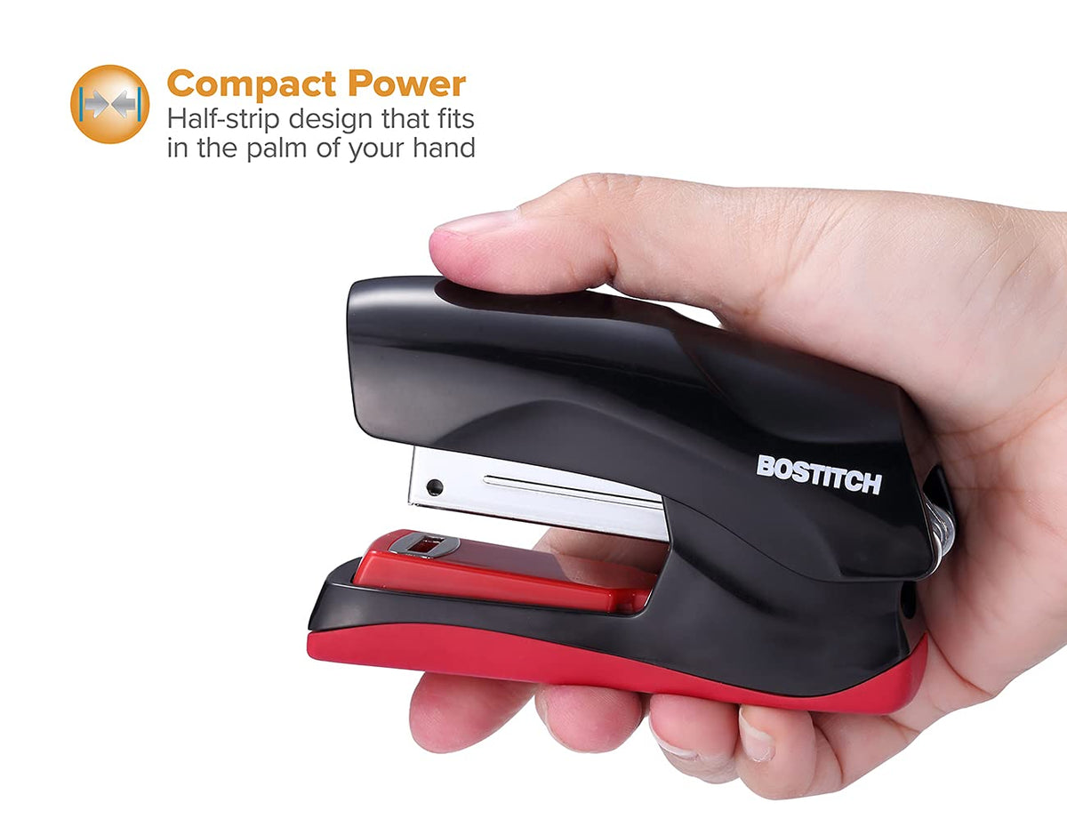 Bostitch - Grapadora de oficina resistente, capacidad de 40 hojas, sin atascos, media tira, cabe en la palma de tu mano, para aula, oficina o computadora, sin elección de color, una por pedido