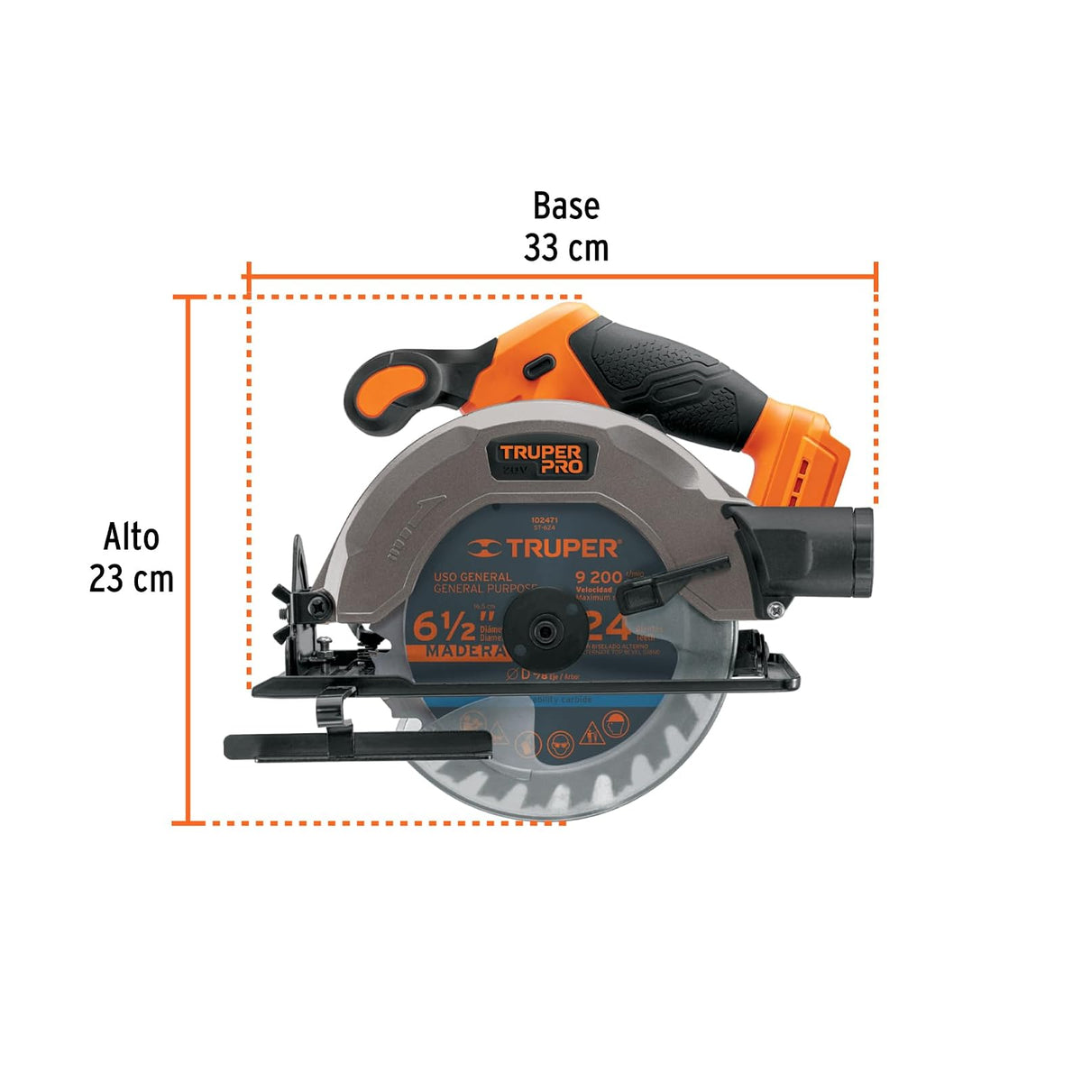 Truper Pro SICI-20AS, Sierra circular 6-1/2", 20V, solo herramienta, sin accesorios