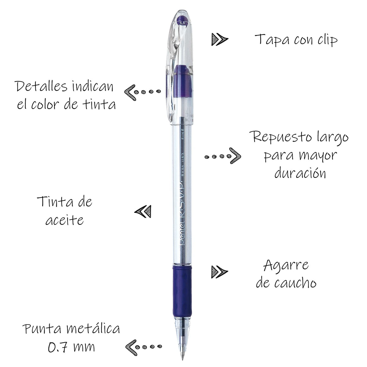 Bolígrafo Pentel R.S.V.P. Ballpoint 0.7mm Color Violeta-BK90-V