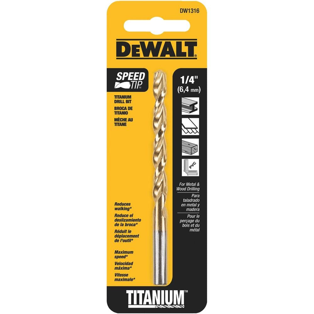 DEWALT DW1316 G Broca HSS Recubierto Titanio, 1/4 pulgadas