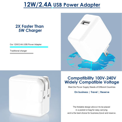 StinkLight Cargador para iPad, Cargador de iPhone Cargador de Pared USB de 12 W, Enchufe de Viaje Plegable portátil con Cable Lightning de 6.6 pies, Compatible con iPhone, iPad，iPad Air 1/2/3