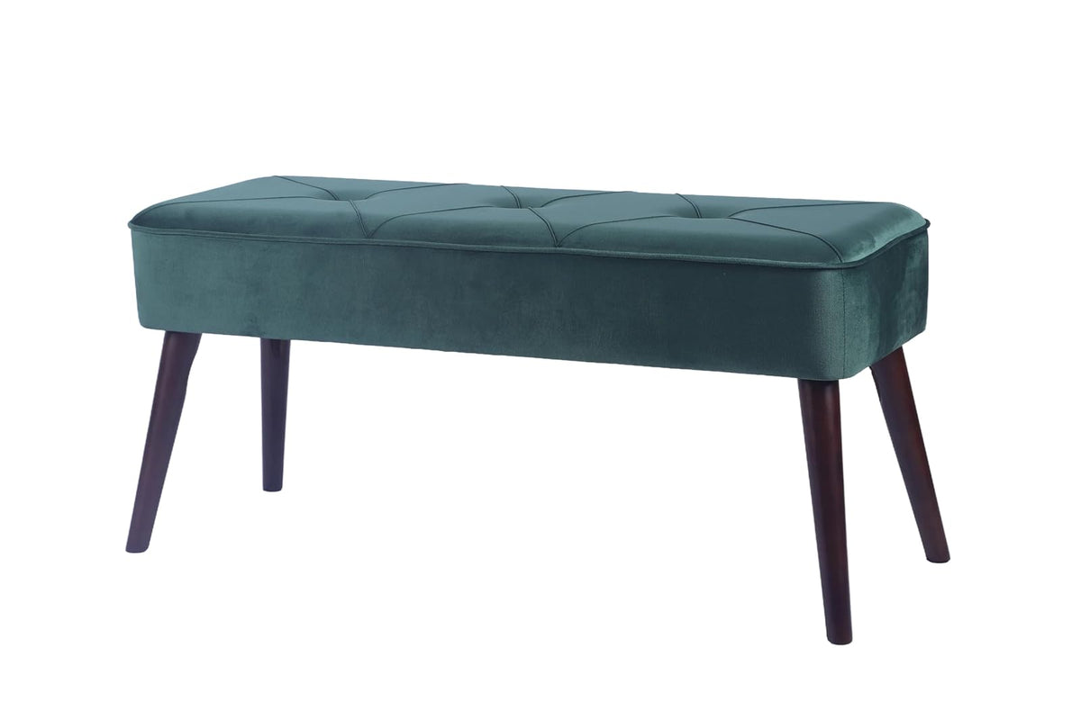 Sochic Taburete Tapizado en Terciopelo Verde con Patas de Madera de Caucho de Nogal y Marco de Madera