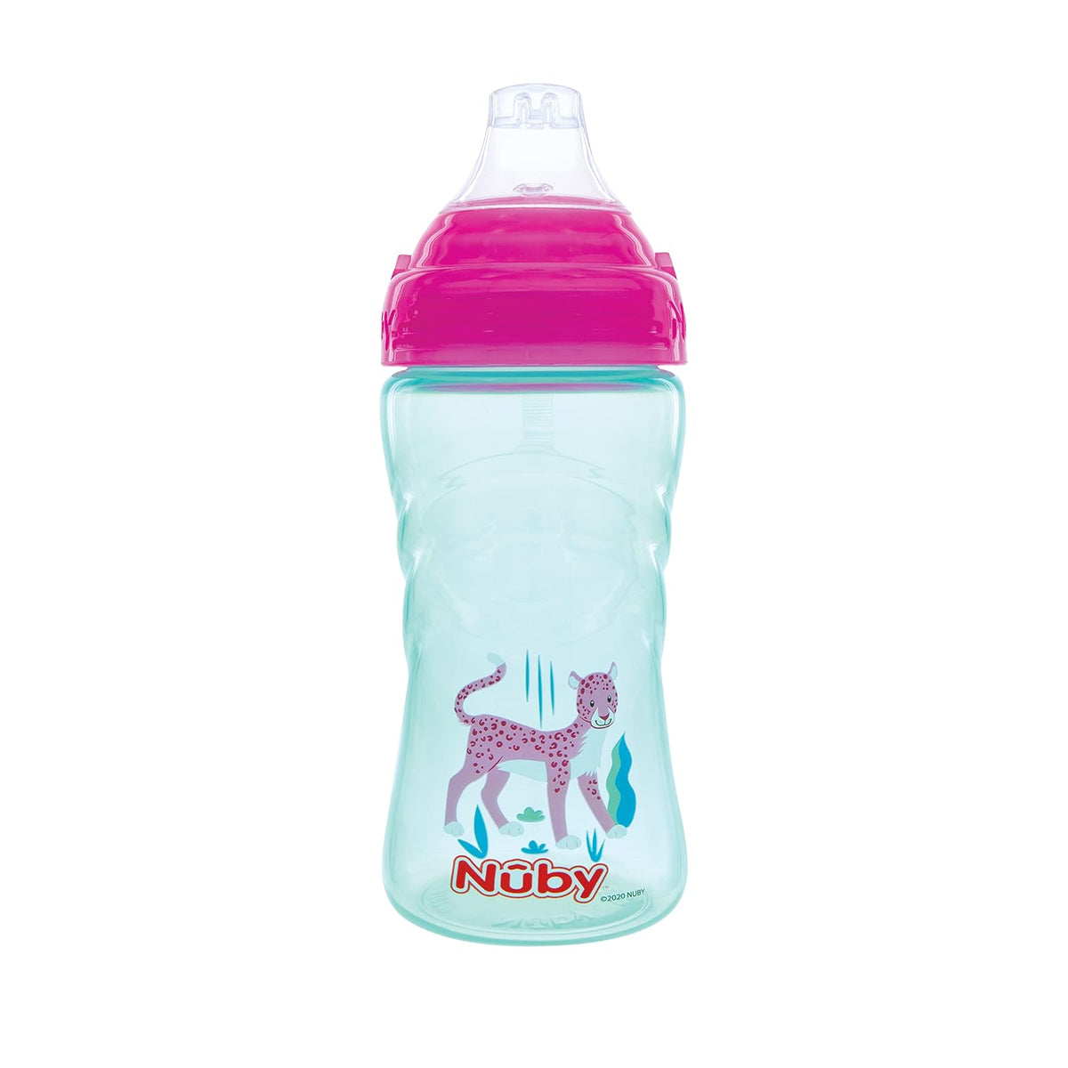Nuby - Juego de 2 vasos deportivos con boquilla suave y tapa, 12 onzas, 12 meses, paquete de 2 unidades, aguamarina y perro morado