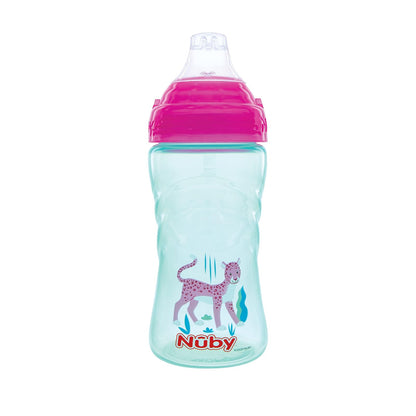 Nuby - Juego de 2 vasos deportivos con boquilla suave y tapa, 12 onzas, 12 meses, paquete de 2 unidades, aguamarina y perro morado