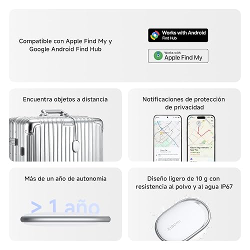 XIAOMI Smart Tag, Compatible con Apple y Google Android, Pack de 4 | 10g, Compatible con Apple Find My y Android Find Hub, batería con más de 1 año de autonomía, Protección de privacidad, IP67