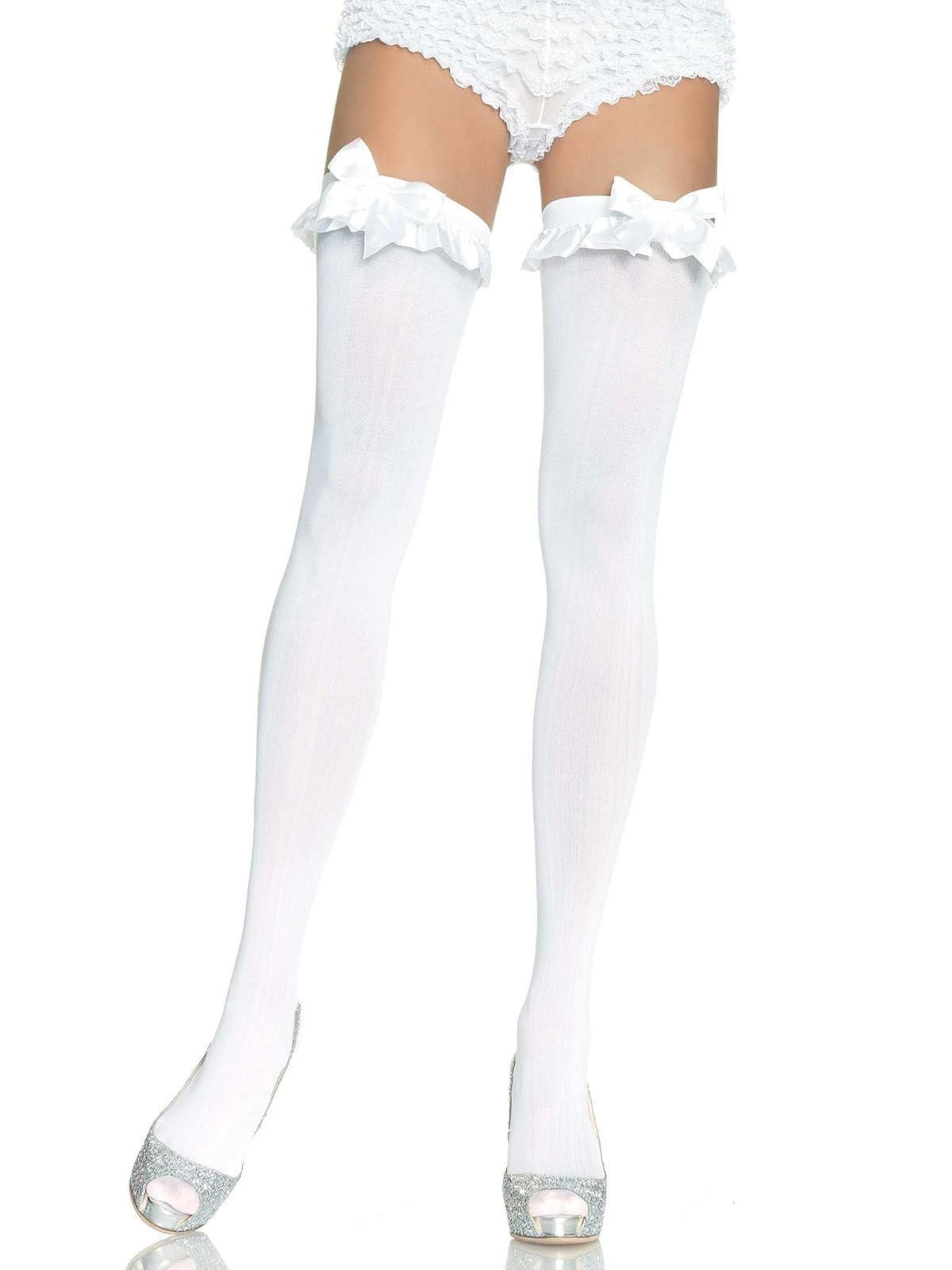 Leg Avenue - Muslos opacos para mujer con ribete de satén y lazo