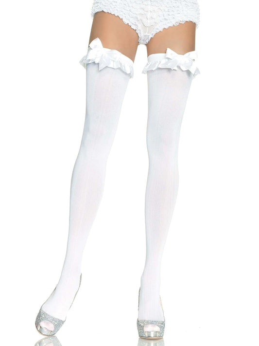 Leg Avenue - Muslos opacos para mujer con ribete de satén y lazo