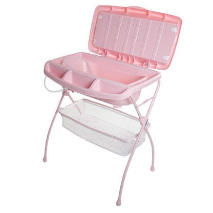 Prinsel | Bañera Multifuncional Onda | Bañera y Cambiador Acolchonado para Bebé | Plegable con Bañera Anatómica | Circulos - Rosa | Manguera de Desagüe | De 0 a 12 meses | Artículos para Bebés - Recién Nacidos