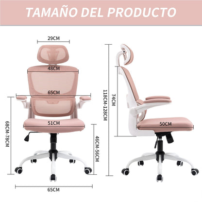 COKOS Silla Oficina ergonómica de Respaldo Alto con Soporte Lumbar Ajustable y reposacabezas Altura reclinable descansabrazos Ajustables Silla Gamer sillas para Escritorio Silla ergonomica Rosa