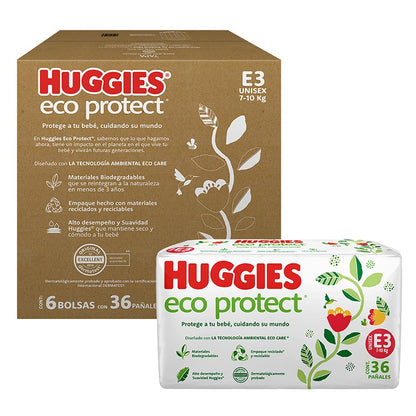 Huggies Eco Protect Pañal Desechable para bebé, Unisex, Etapa 3, Caja con 216 Pañales Desechables, Ideal para Bebés de 7 a 10 kilogramos