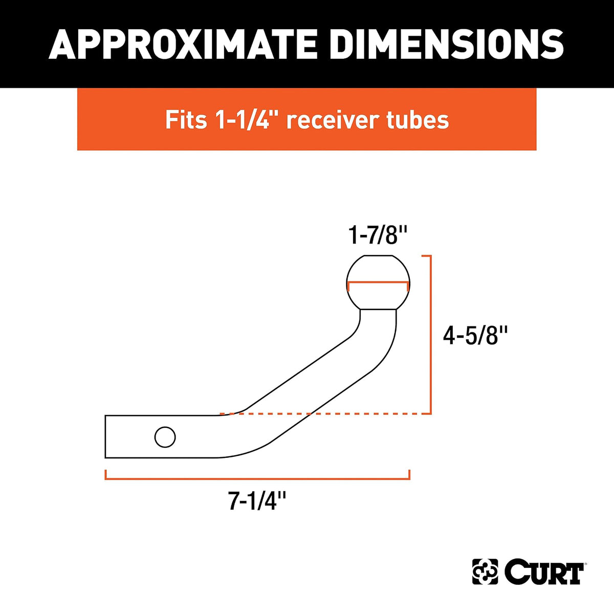 CURT Soporte de Enganche para Remolque con Bola de 1-7/8 in 45571 para Receptor de 1-1/4 in, 3 Libras, Negro