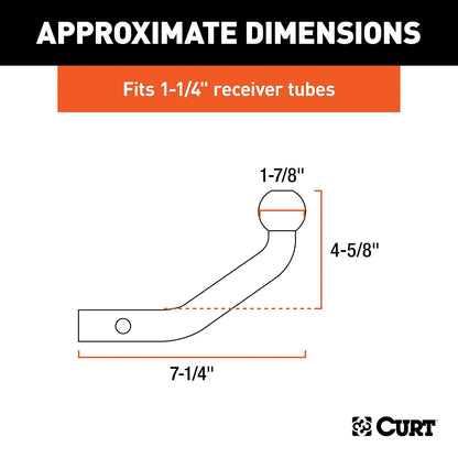 CURT Soporte de Enganche para Remolque con Bola de 1-7/8 in 45571 para Receptor de 1-1/4 in, 3 Libras, Negro