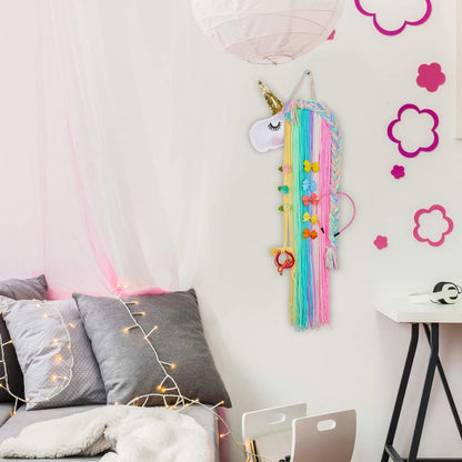 FIOBEE Soporte de lazo para el pelo de unicornio para niñas, organizador de diadema, almacenamiento de unicornio, colgante de pared, decoración del hogar para habitación de niñas
