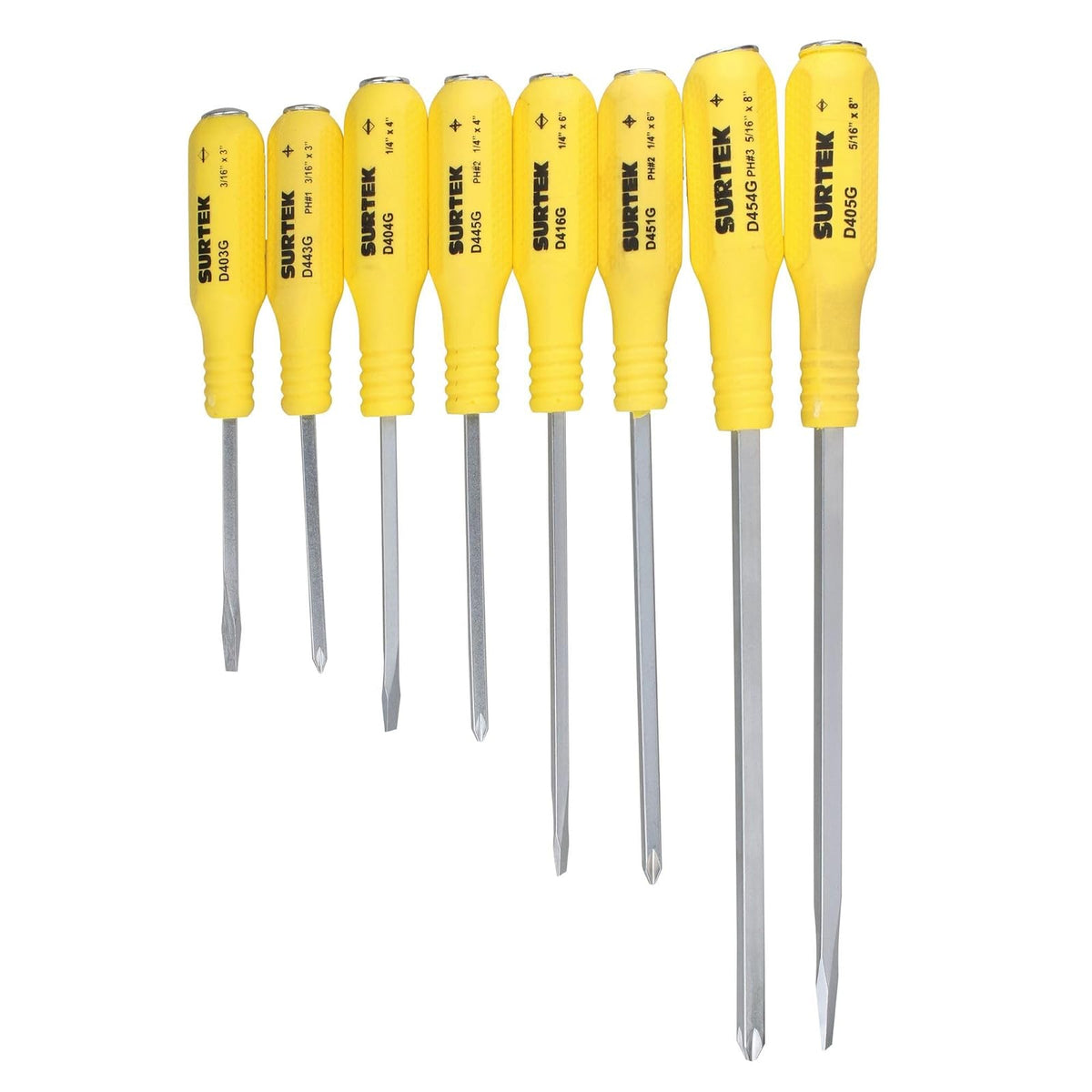 Surtek D400G Juego de 8 Piezas Destornilladores de Golpe, color amarillo
