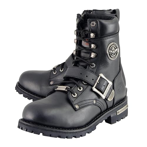 Milwaukee Leather MBM101 - Botas de Motocicleta con Cordones de Piel Negro para Hombre, con Hebillas y Cierre Lateral, 9