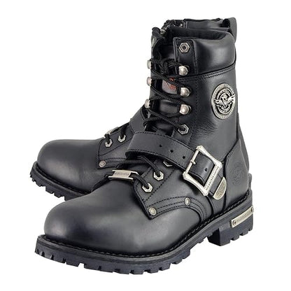 Milwaukee Leather MBM101 - Botas de Motocicleta con Cordones de Piel Negro para Hombre, con Hebillas y Cierre Lateral, 9