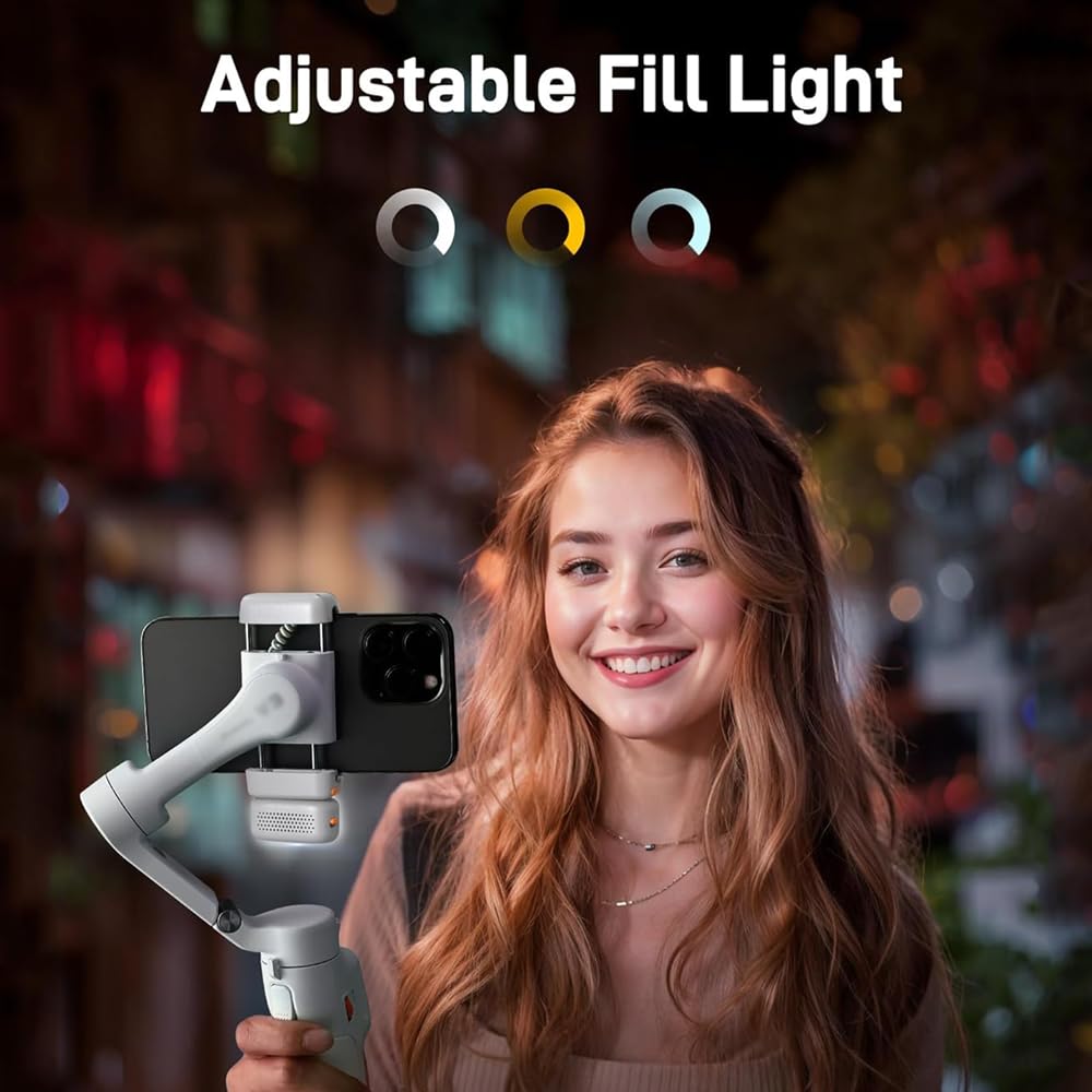 Hohem iSteady X3 Gimbal Stabilizer for Smartphone,3 Axis Phone Gimbal with Magnetic Fill Light, Desmontable Remote Control, Incorporado Extensible Rod&Tripod for Travel/Vlog/TikTok-Grey