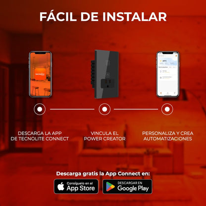 Tecnolite Connect - Apagador con Contacto Inteligente WiFi 1 Botón Táctil y 1 Enchufe, Cable Neutro, Compatible con App móvil, Alexa, Google y Siri